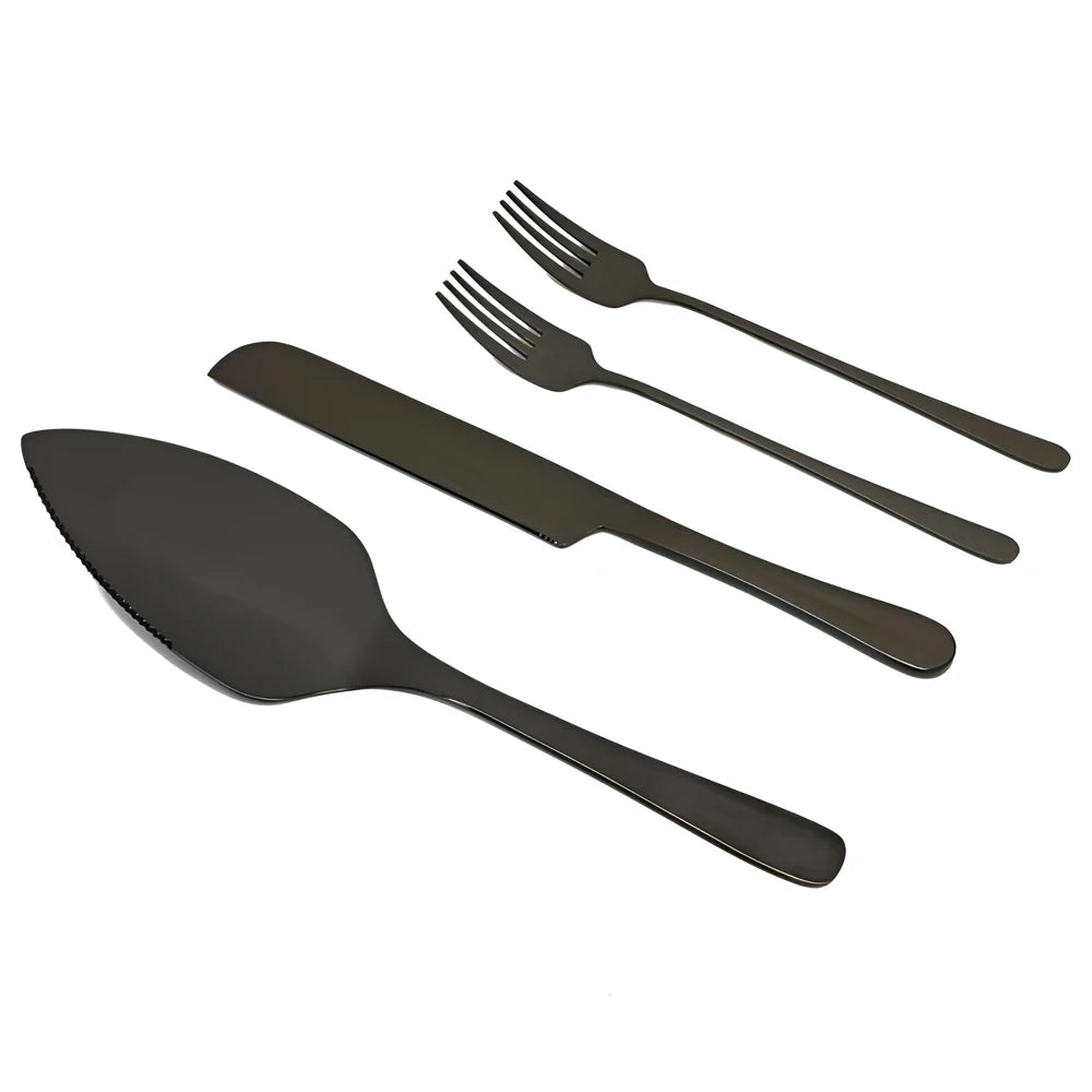 Black Option for Personalised Wedding Cake Cutting Set – Engraved Knife, Server & Forks