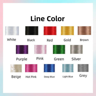 Color swatches of line colors including white, black, red, gold, brown, purple, pink, green, silver, beige, hot pink, deep blue, light blue, and grey
