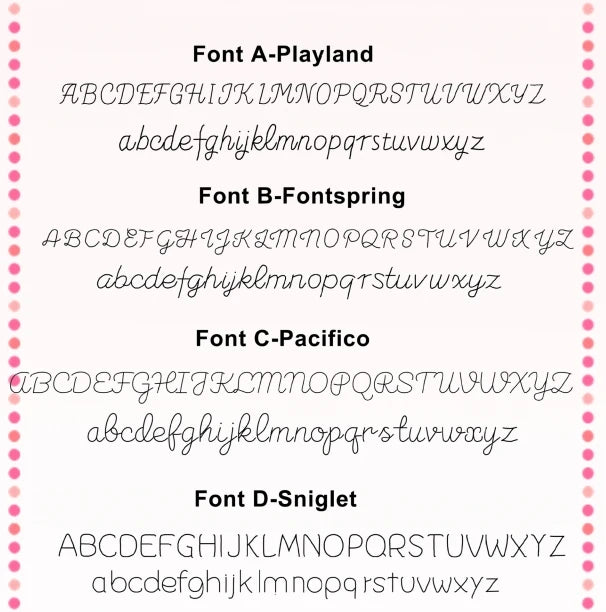 Comparison of four different fonts with a decorative border.