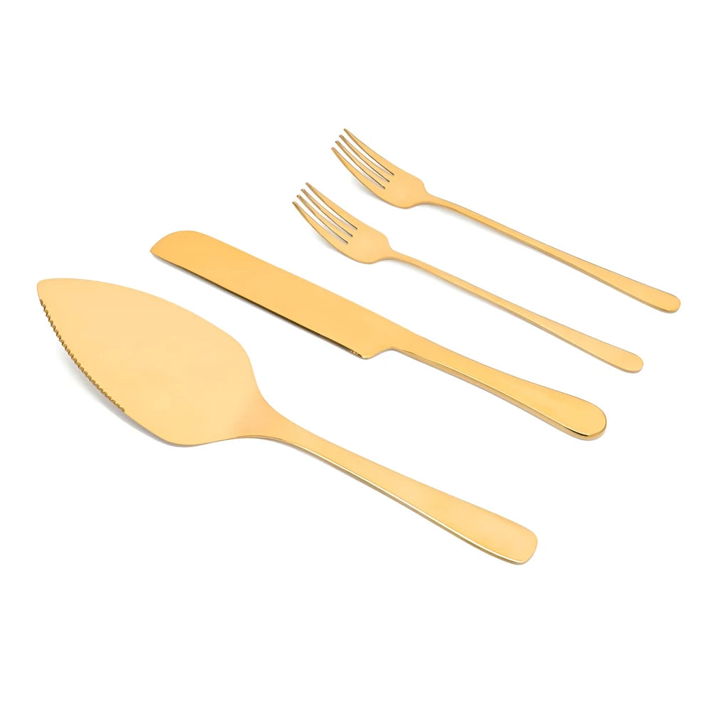 Gold Option for Personalised Wedding Cake Cutting Set – Engraved Knife, Server & Forks