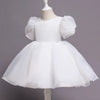 White Floral Puff Sleeve Flower Girl Dress