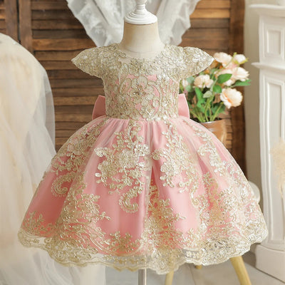 Golden Lace Princess Flower Girl Dress