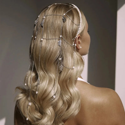 Cascading Pearls: Bridal Head Chain