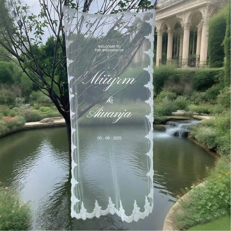 Romantic Sheer Lace Wedding Welcome Banner – Custom Transparent Signage
