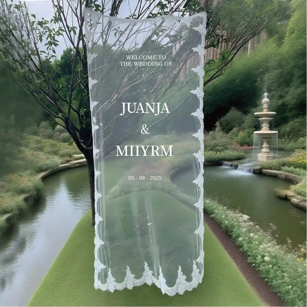 Romantic Sheer Lace Wedding Welcome Banner – Custom Transparent Signage