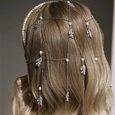 Cascading Pearls: Bridal Head Chain