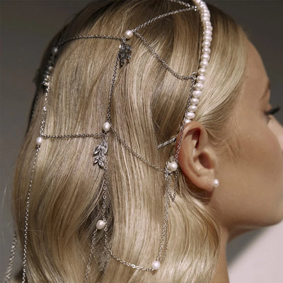 Cascading Pearls: Bridal Head Chain