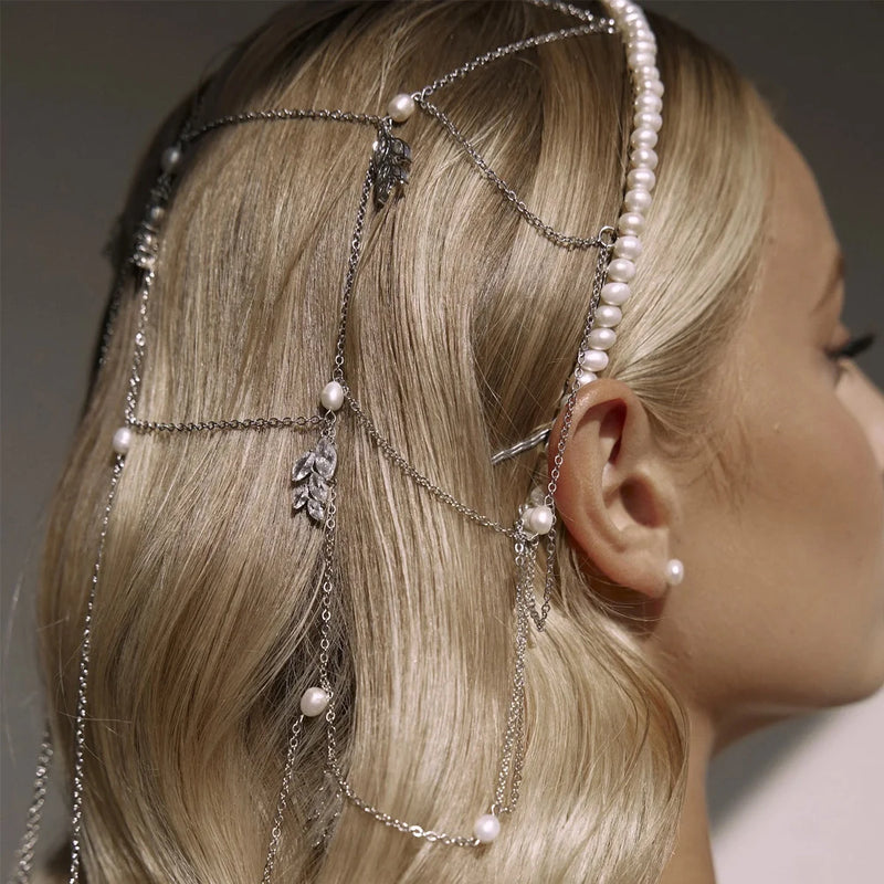 Cascading Pearls: Bridal Head Chain