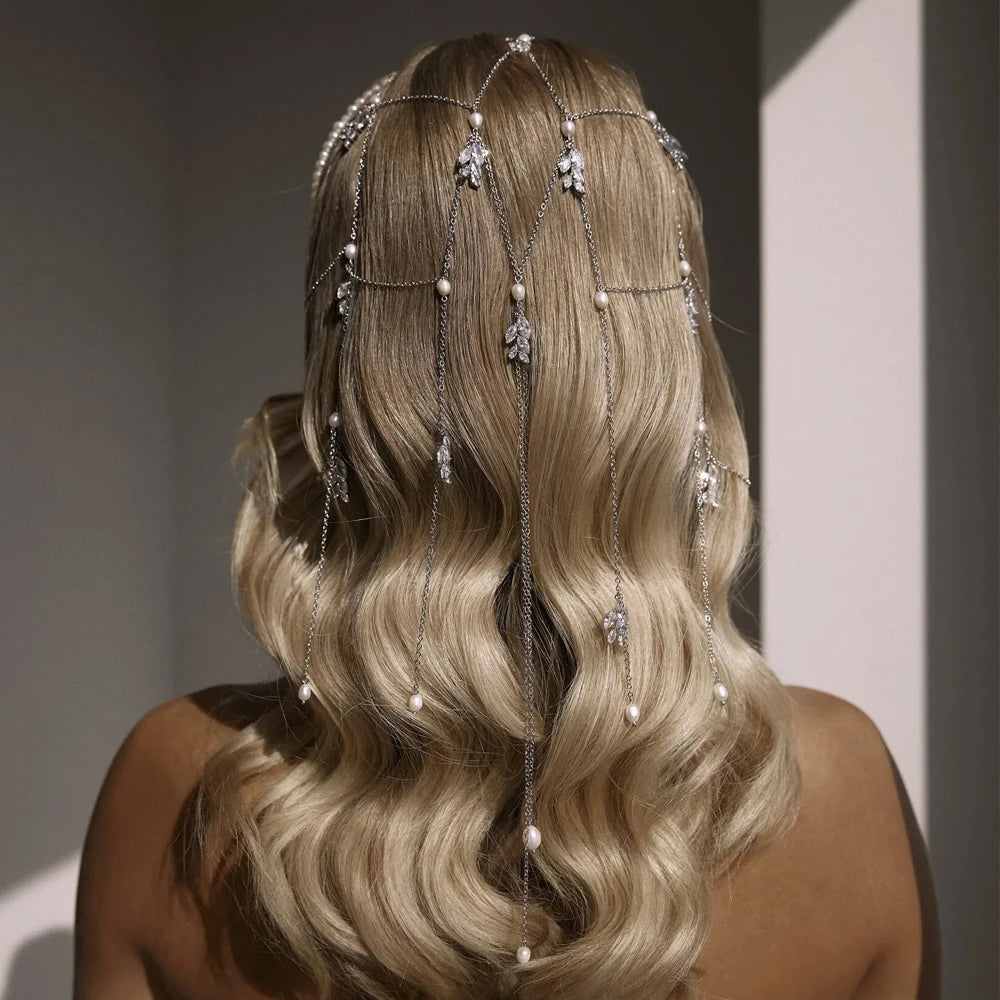 Cascading Pearls: Bridal Head Chain