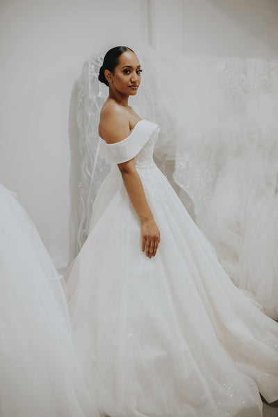 off the shoulder wedding dress