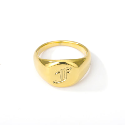 Gold Goth Initial Signet Ring