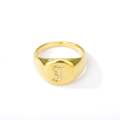 Gold Goth Initial Signet Ring